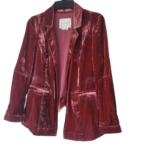 Anthropologie Velvet Blazer in Rich Burgundy